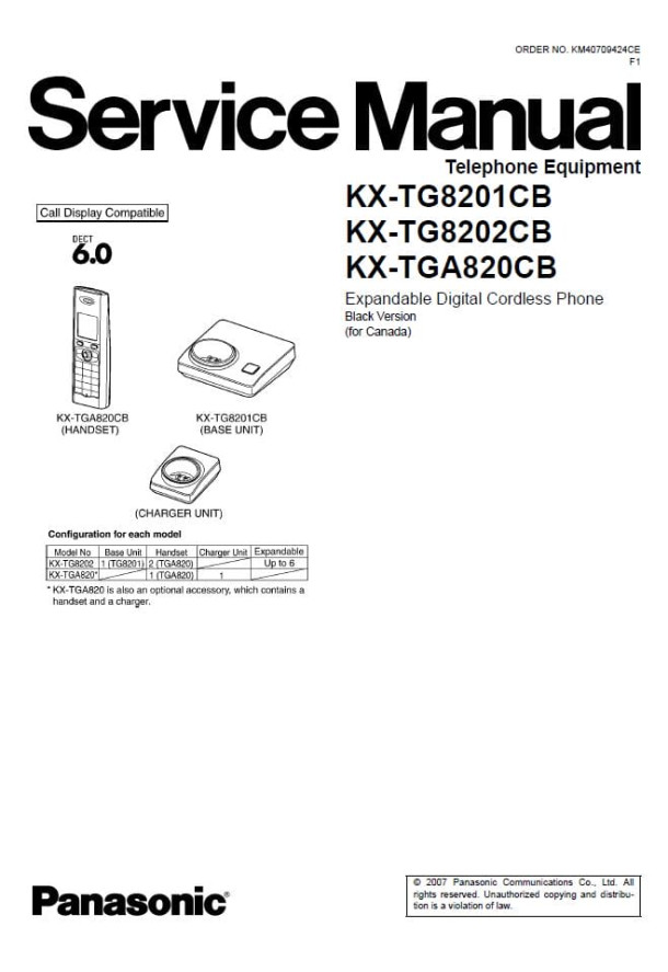 KX-TG8201CB, KX-TG8202CB, KX-TGA820CB